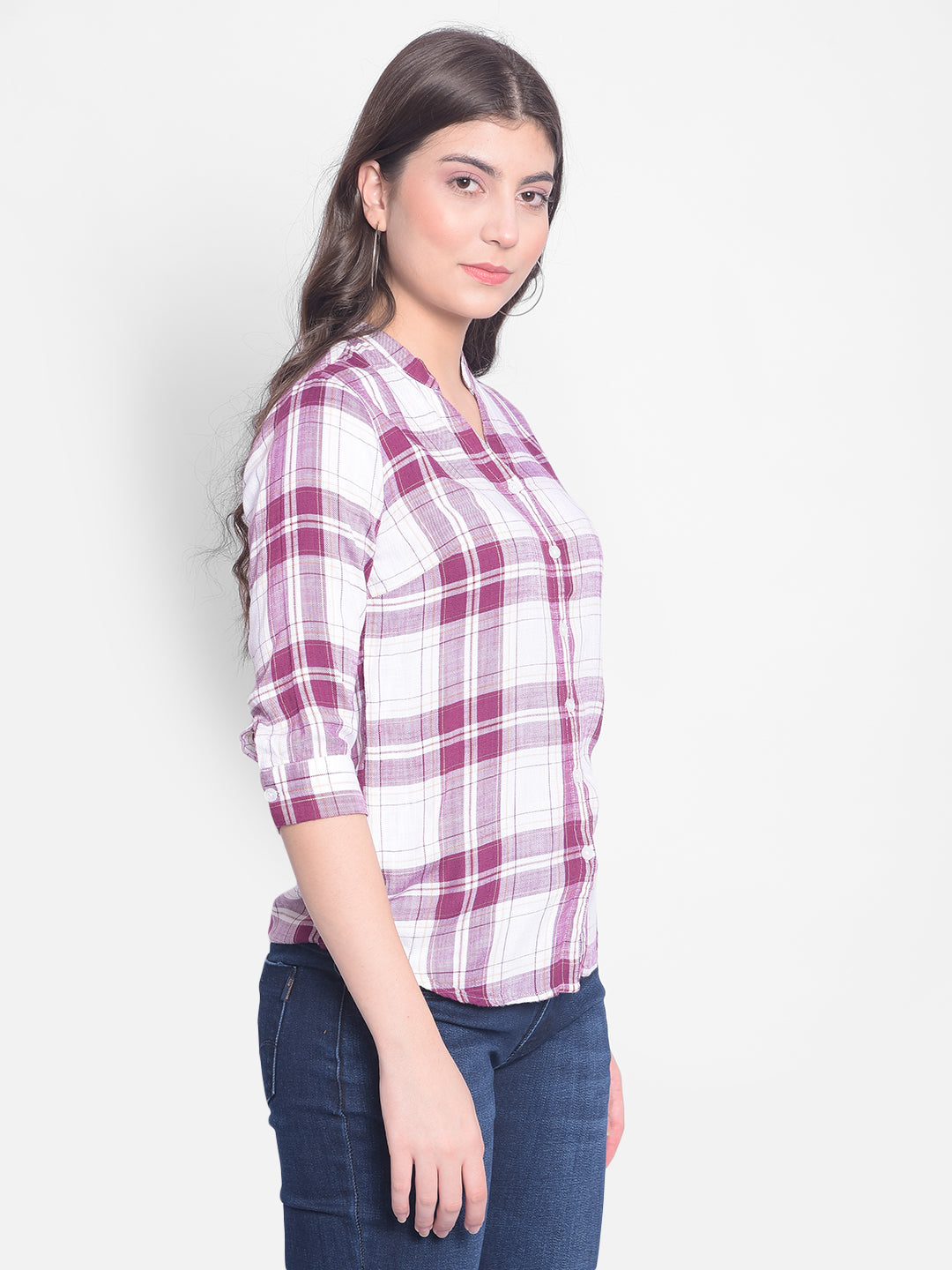 Maroon Checked Shirt-Women Shirts-Crimsoune Club