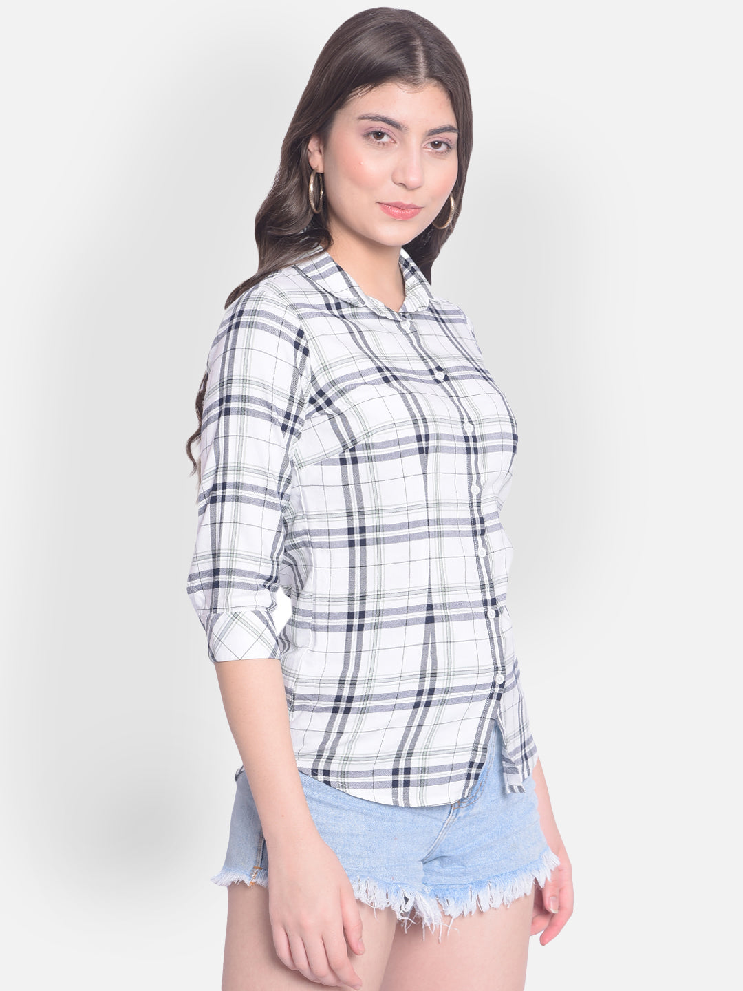 White Checked Shirt-Women Shirts-Crimsoune Club