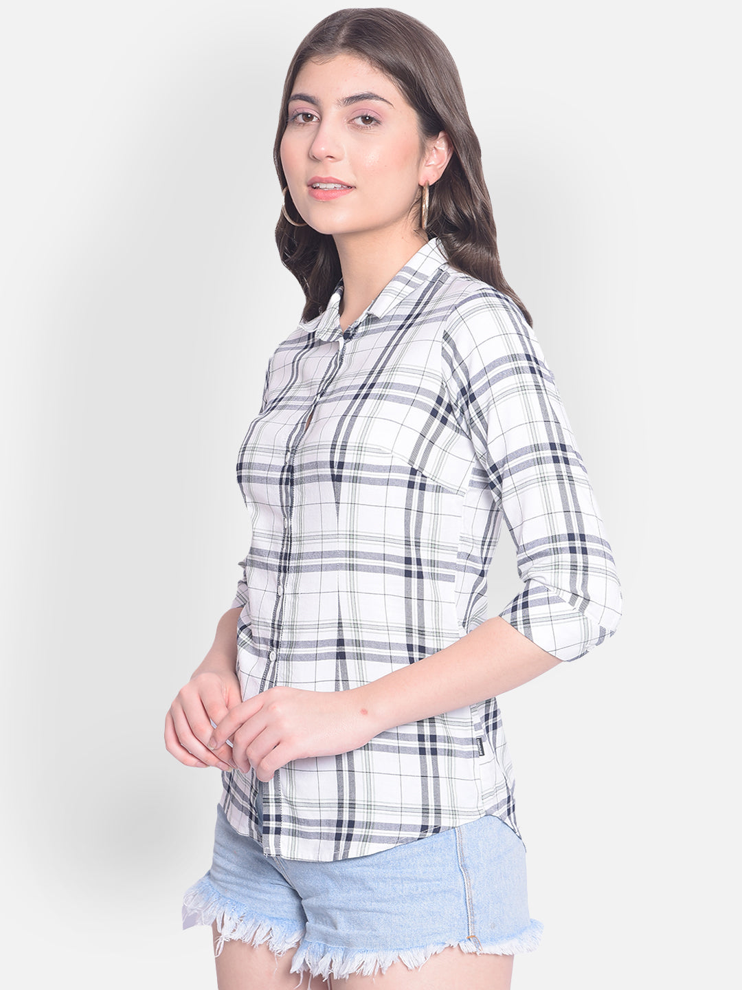 White Checked Shirt-Women Shirts-Crimsoune Club