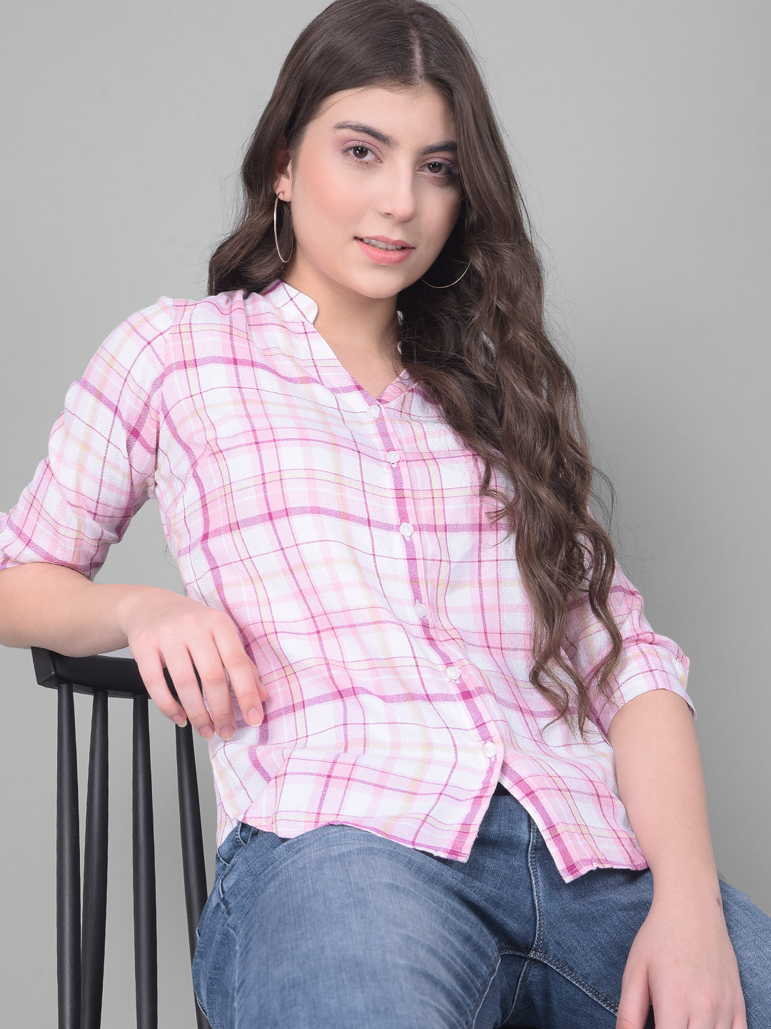 Pink Checked Shirt-Women Shirts-Crimsoune Club