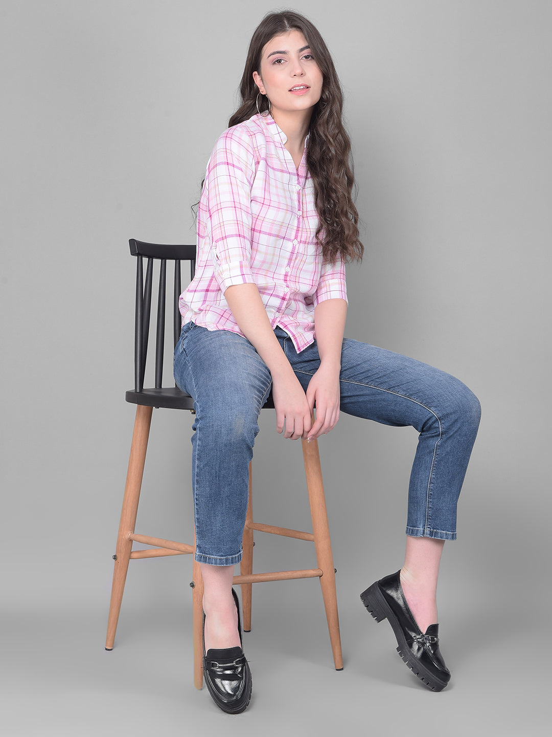 Pink Checked Shirt-Women Shirts-Crimsoune Club