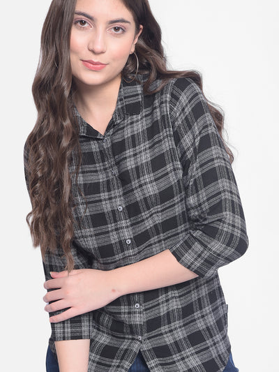 Black Checked Shirt-Women Shirts-Crimsoune Club