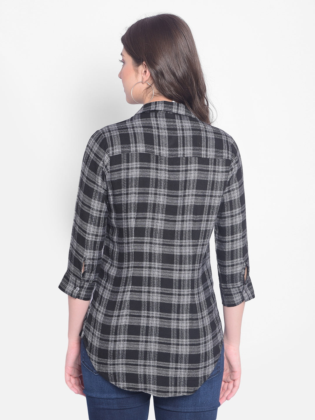 Black Checked Shirt-Women Shirts-Crimsoune Club