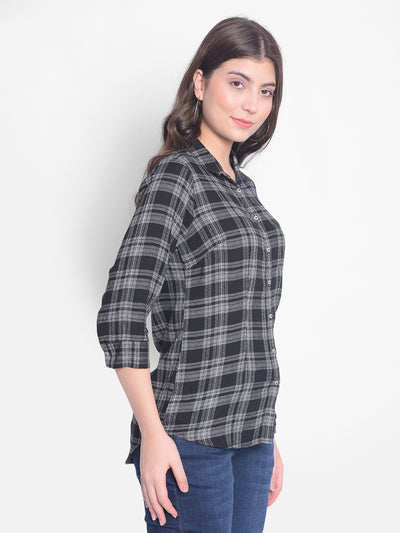 Black Checked Shirt-Women Shirts-Crimsoune Club