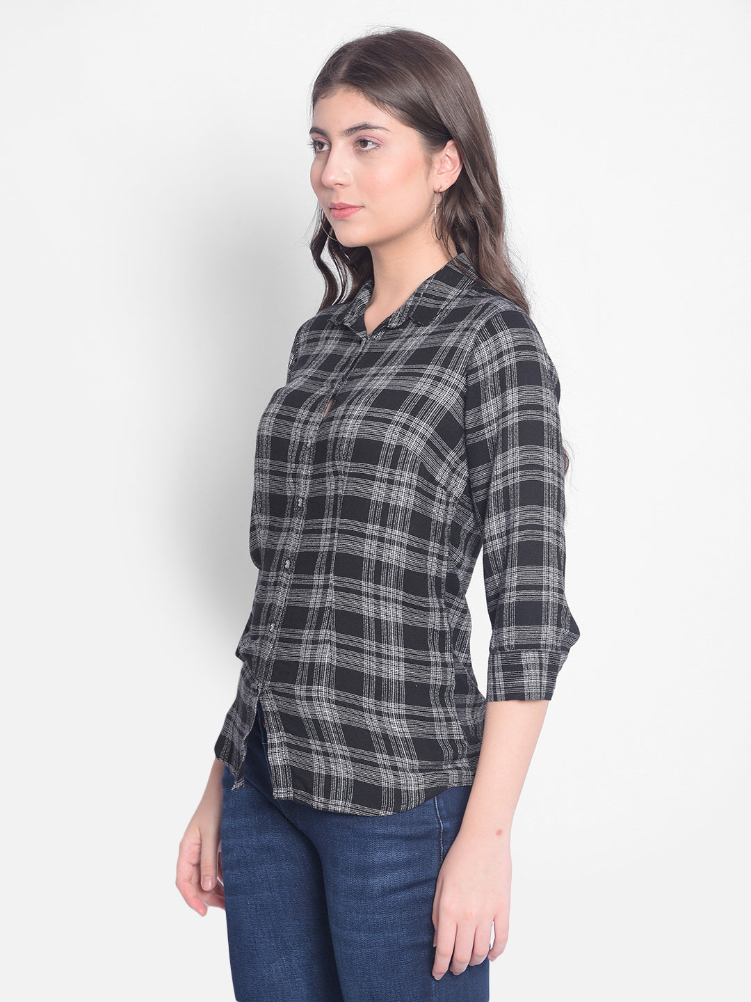 Black Checked Shirt-Women Shirts-Crimsoune Club