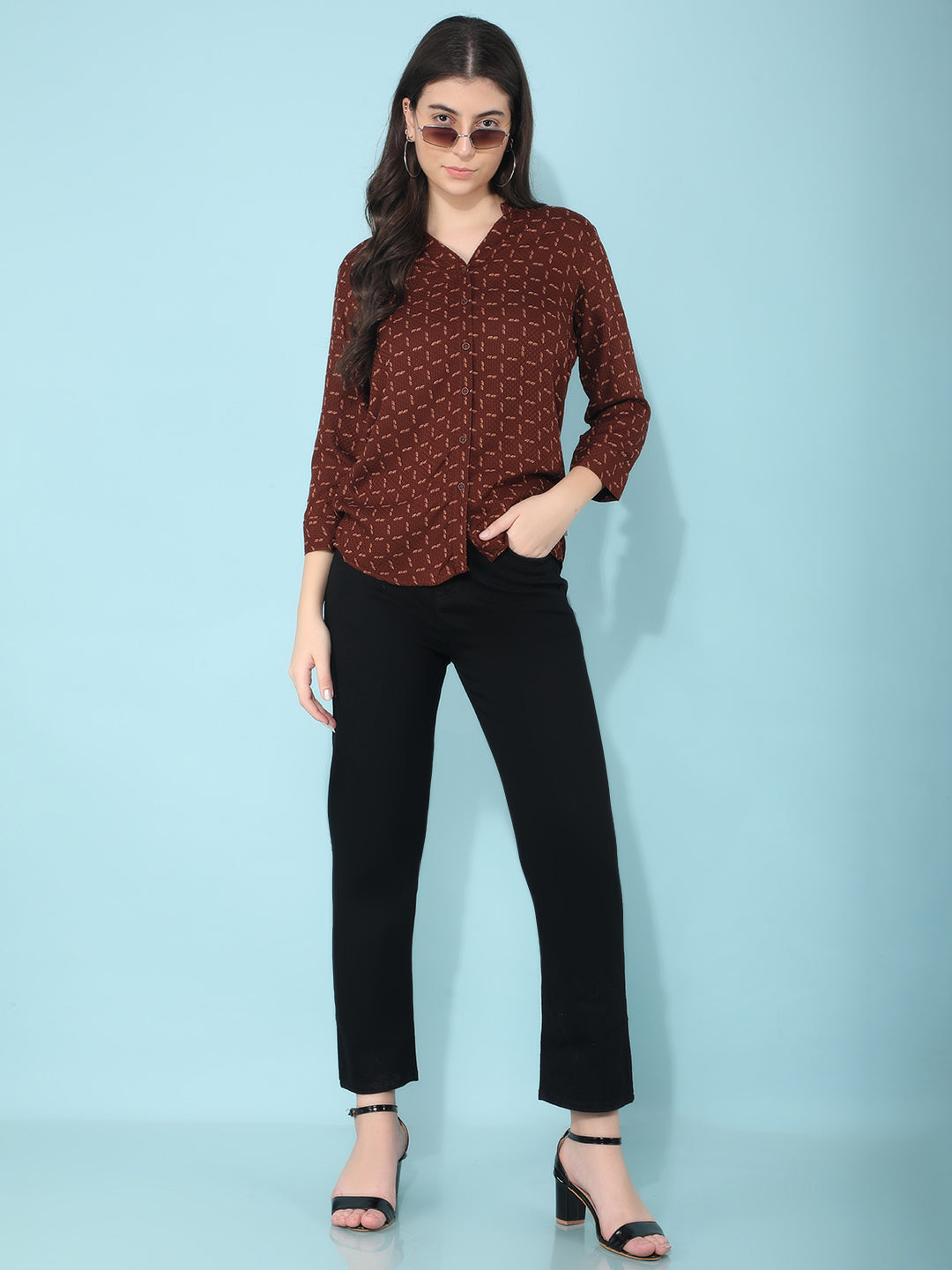 Brown Knitted Shirt-Women Shirts-Crimsoune Club