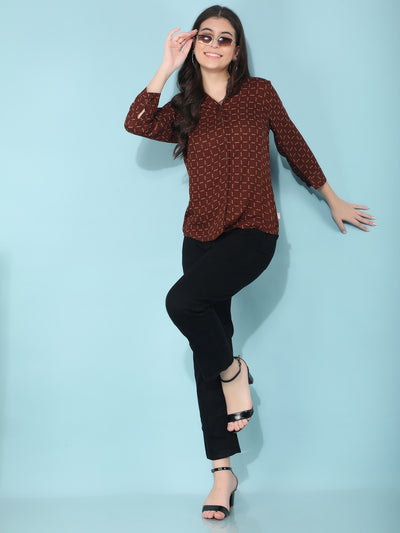 Brown Knitted Shirt-Women Shirts-Crimsoune Club