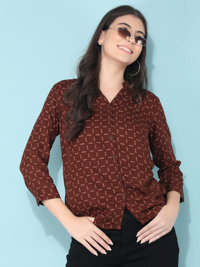 Brown Knitted Shirt-Women Shirts-Crimsoune Club