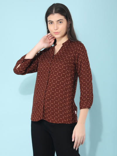 Brown Knitted Shirt-Women Shirts-Crimsoune Club