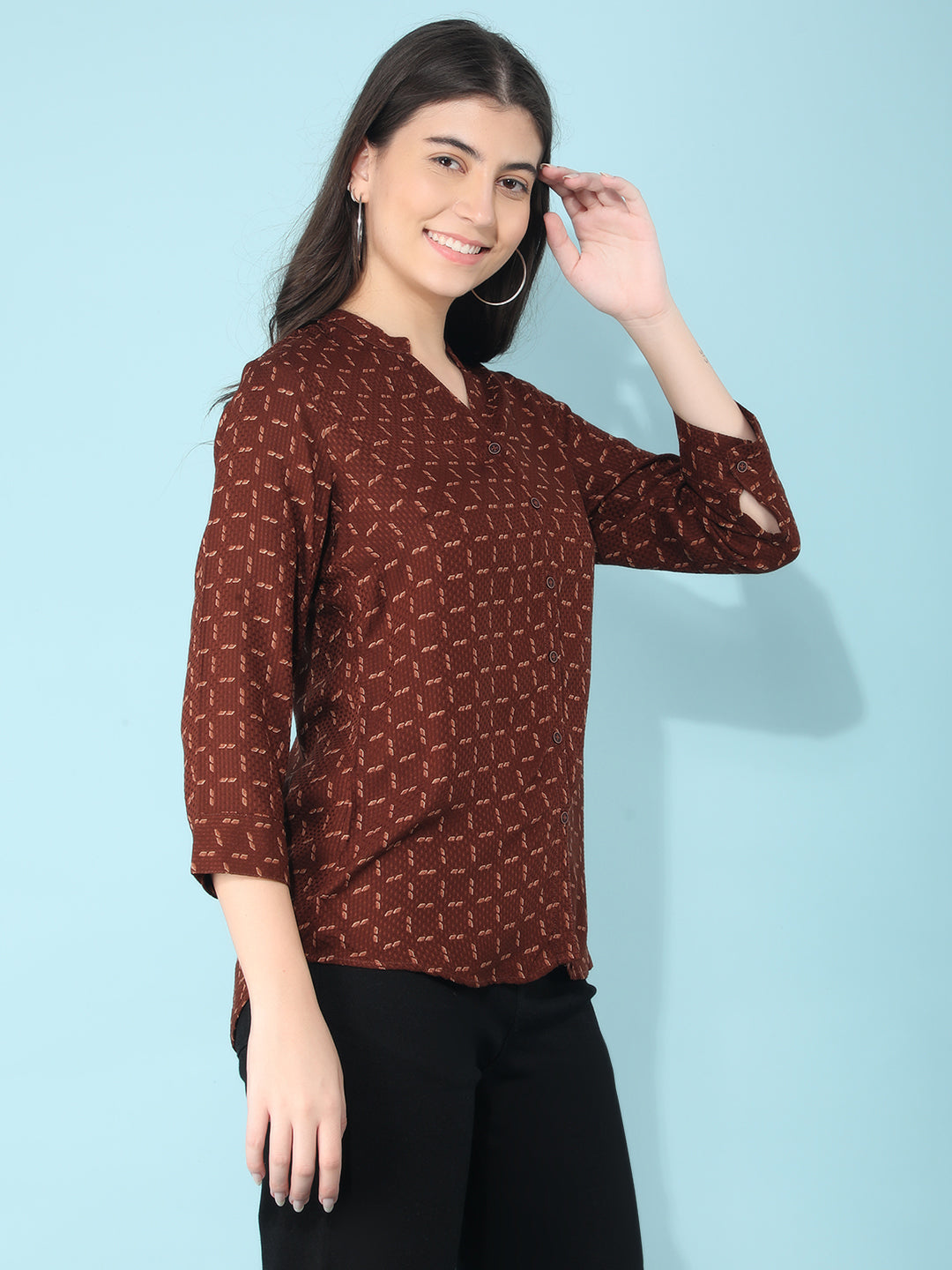 Brown Knitted Shirt-Women Shirts-Crimsoune Club