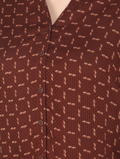 Brown Knitted Shirt-Women Shirts-Crimsoune Club