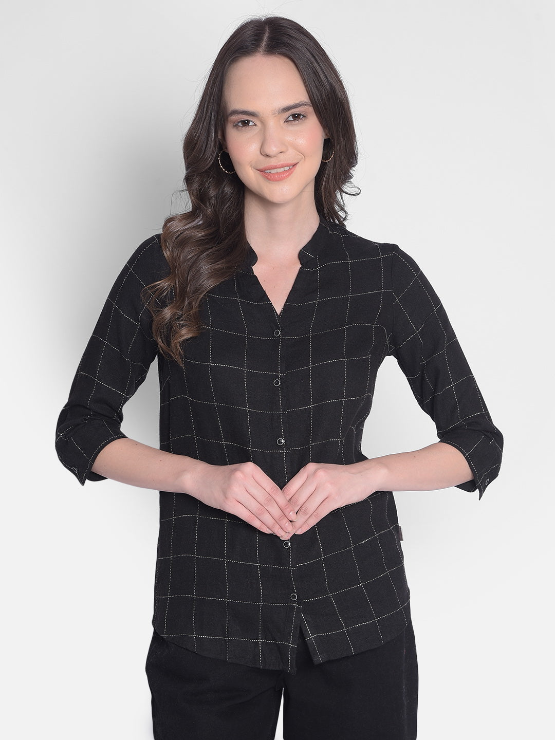 Black Checked Shirt-Women Shirts-Crimsoune Club