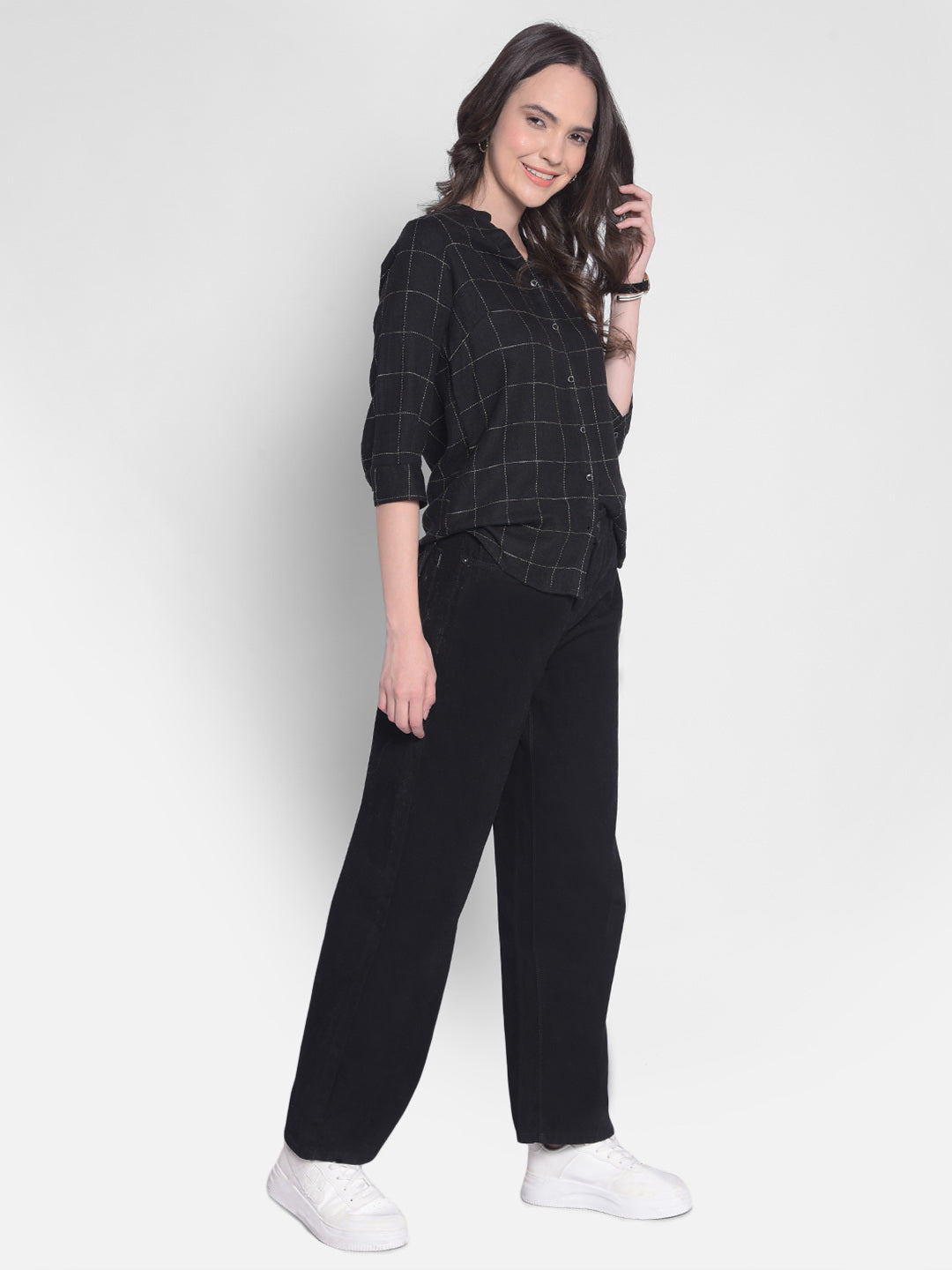 Black Checked Shirt-Women Shirts-Crimsoune Club