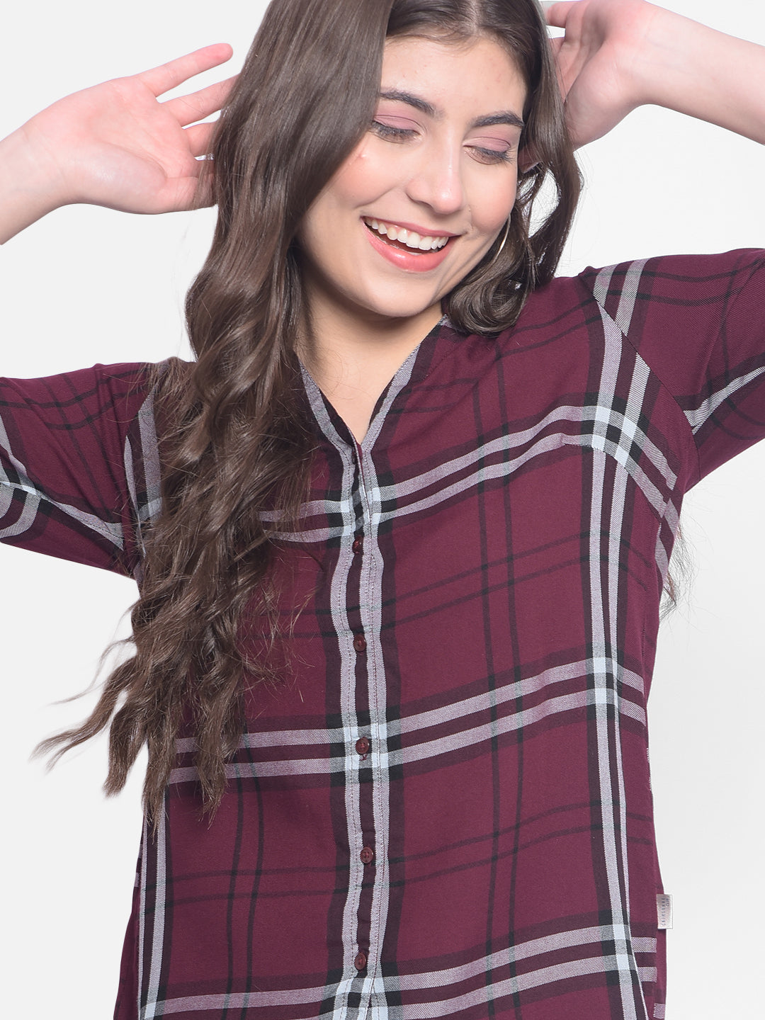 Maroon Checked Shirt-Women Shirts-Crimsoune Club