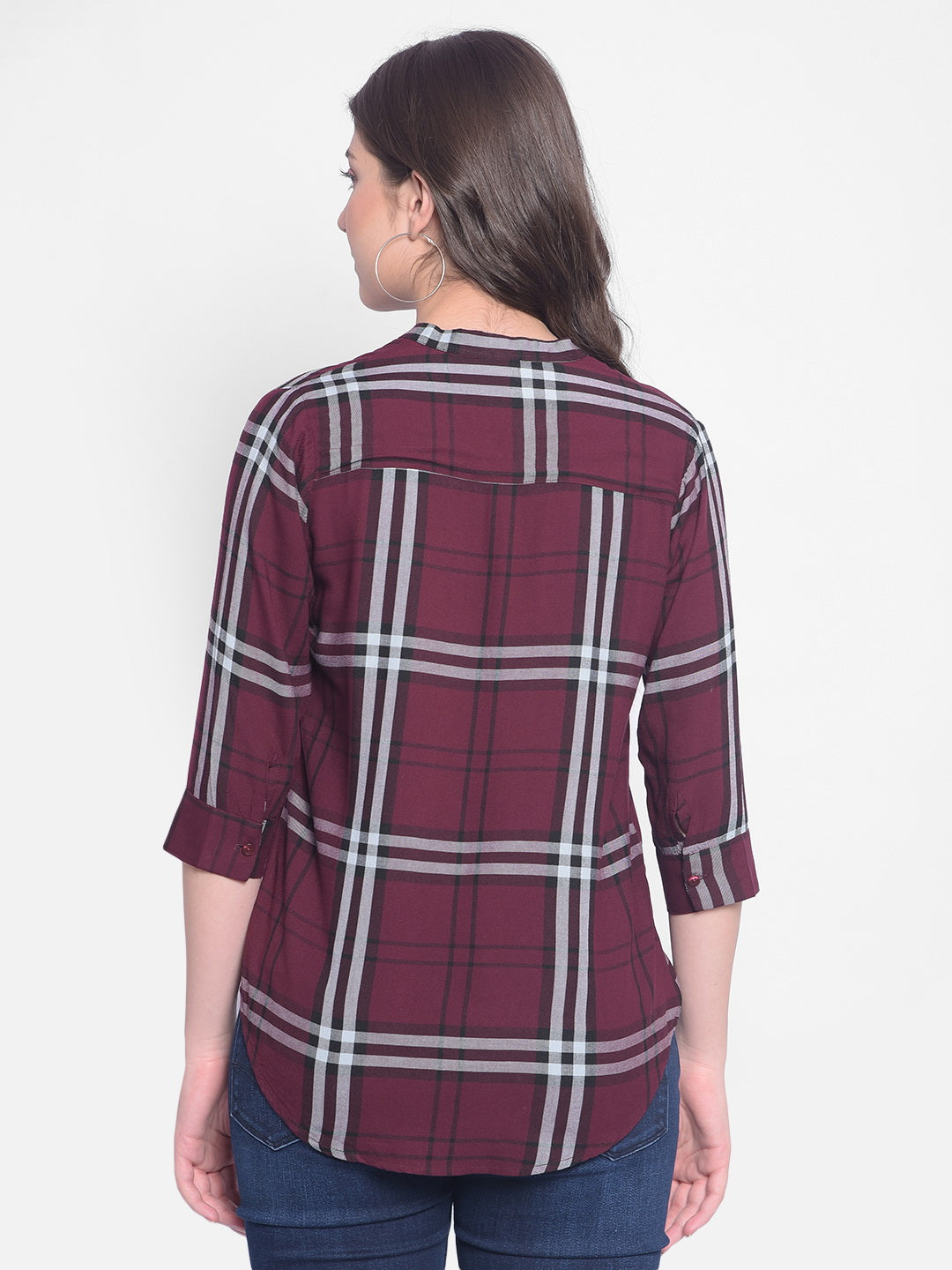 Maroon Checked Shirt-Women Shirts-Crimsoune Club