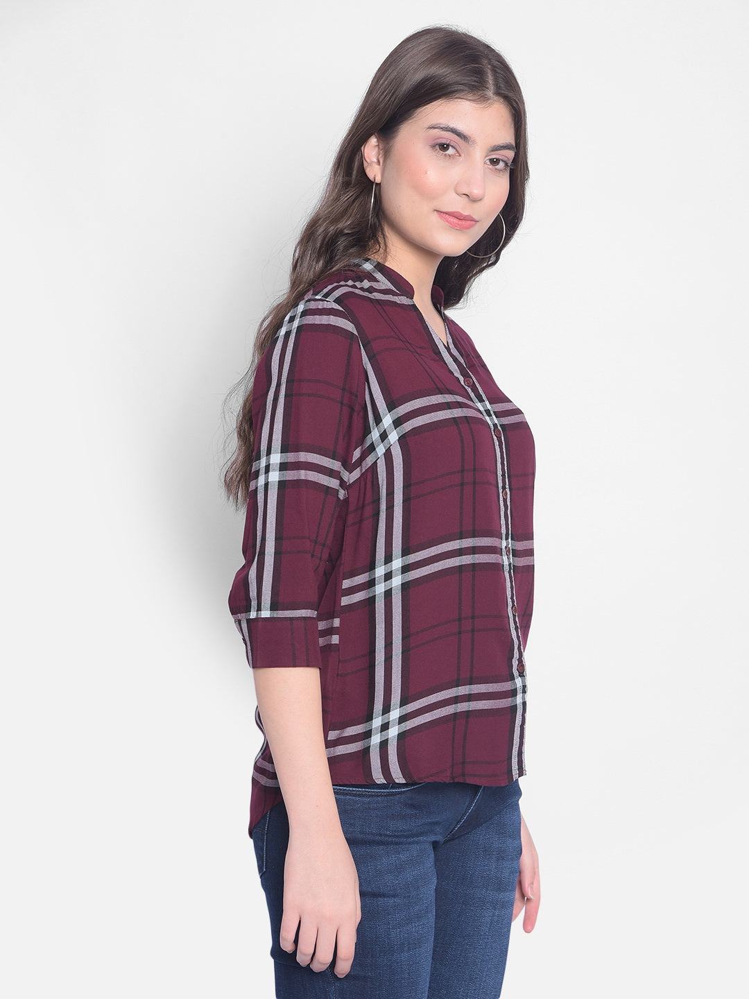 Maroon Checked Shirt-Women Shirts-Crimsoune Club