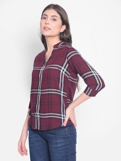 Maroon Checked Shirt-Women Shirts-Crimsoune Club