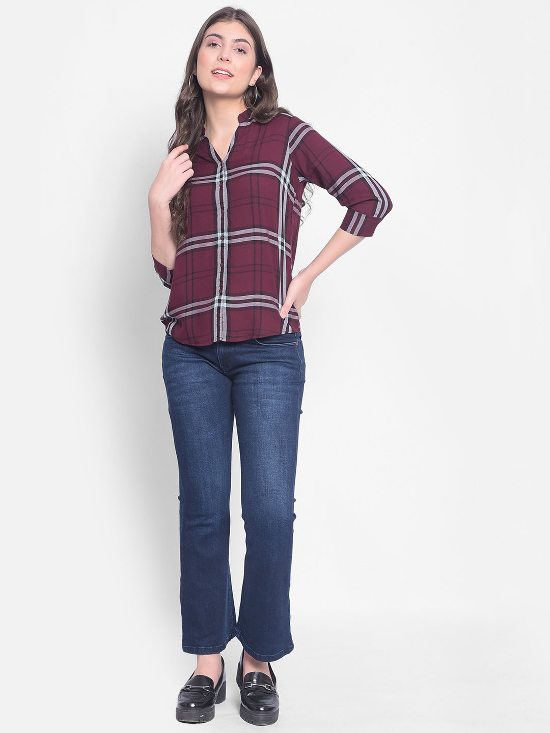 Maroon Checked Shirt-Women Shirts-Crimsoune Club