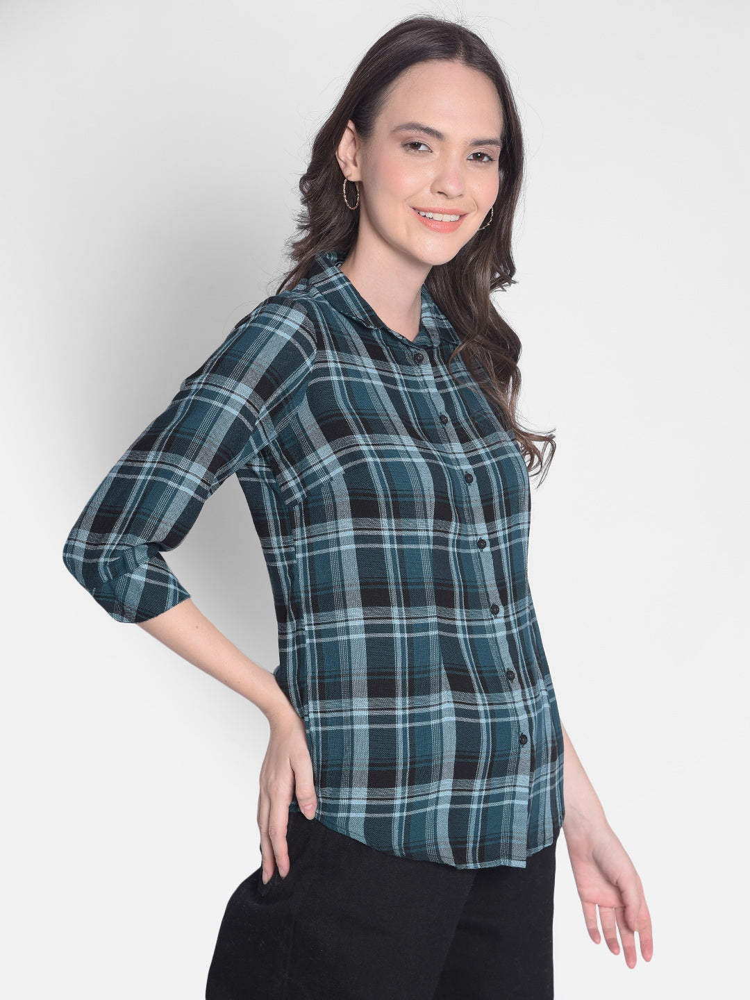 Green Checked Shirt-Women Shirts-Crimsoune Club