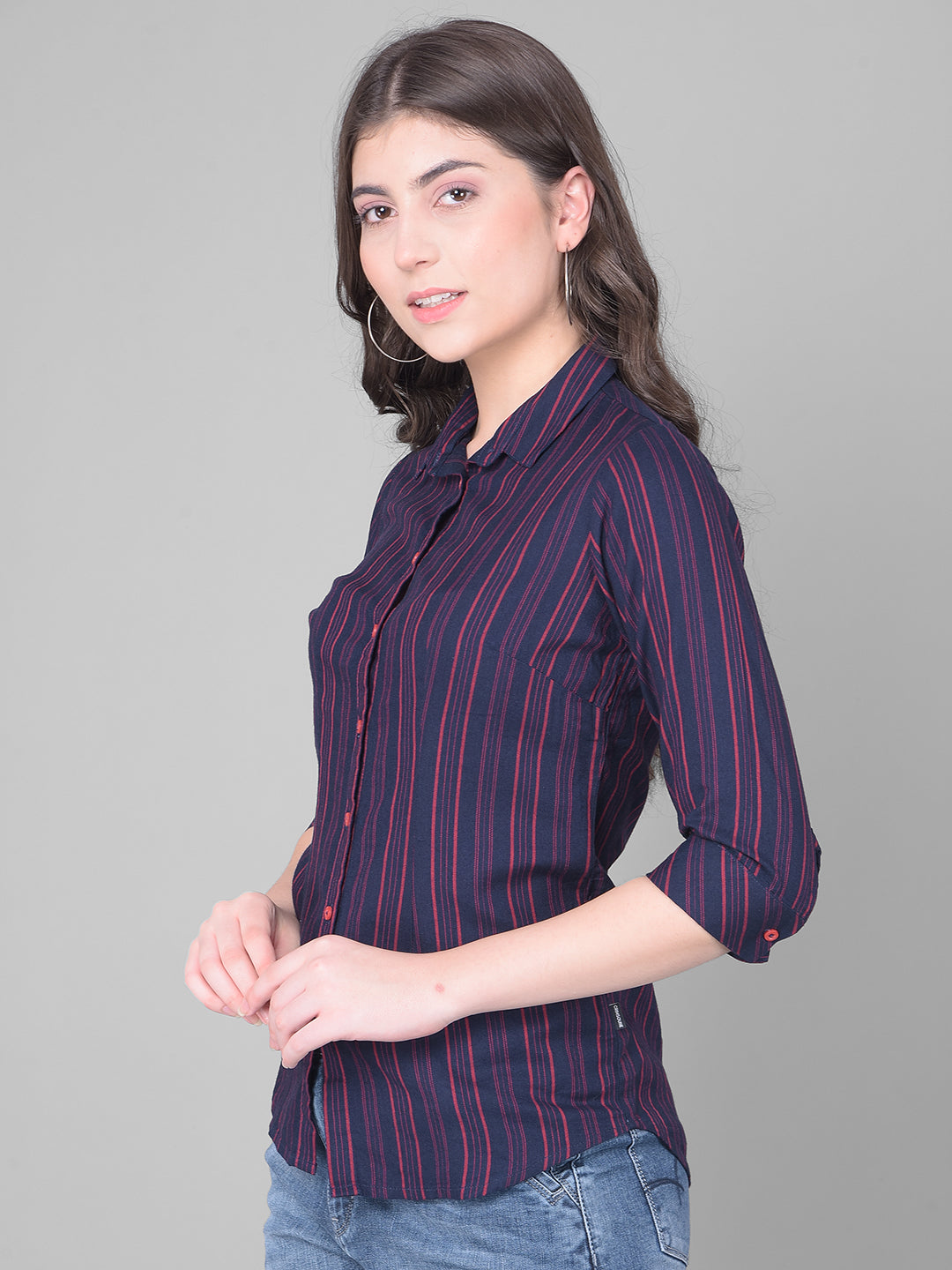 Red Striped Shirt-Women Shirts-Crimsoune Club