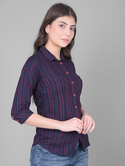 Red Striped Shirt-Women Shirts-Crimsoune Club