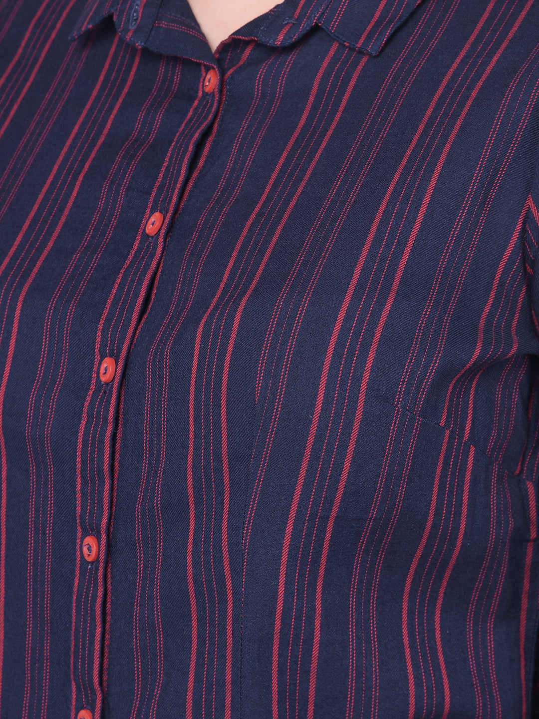 Red Striped Shirt-Women Shirts-Crimsoune Club