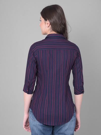 Red Striped Shirt-Women Shirts-Crimsoune Club