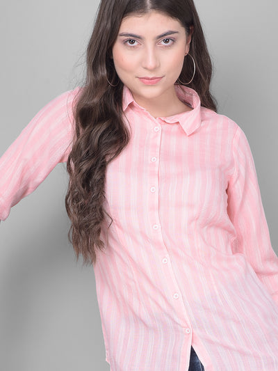 Peach Striped Shirt-Women Shirts-Crimsoune Club