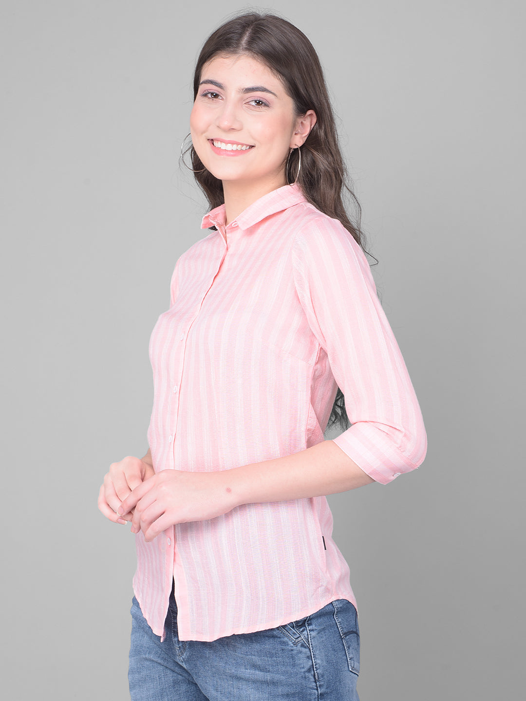 Peach Striped Shirt-Women Shirts-Crimsoune Club