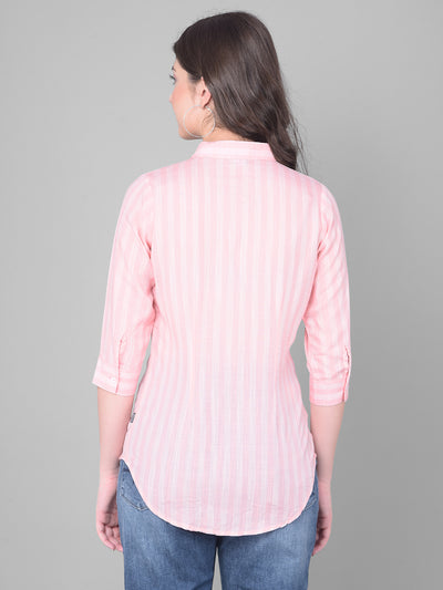 Peach Striped Shirt-Women Shirts-Crimsoune Club