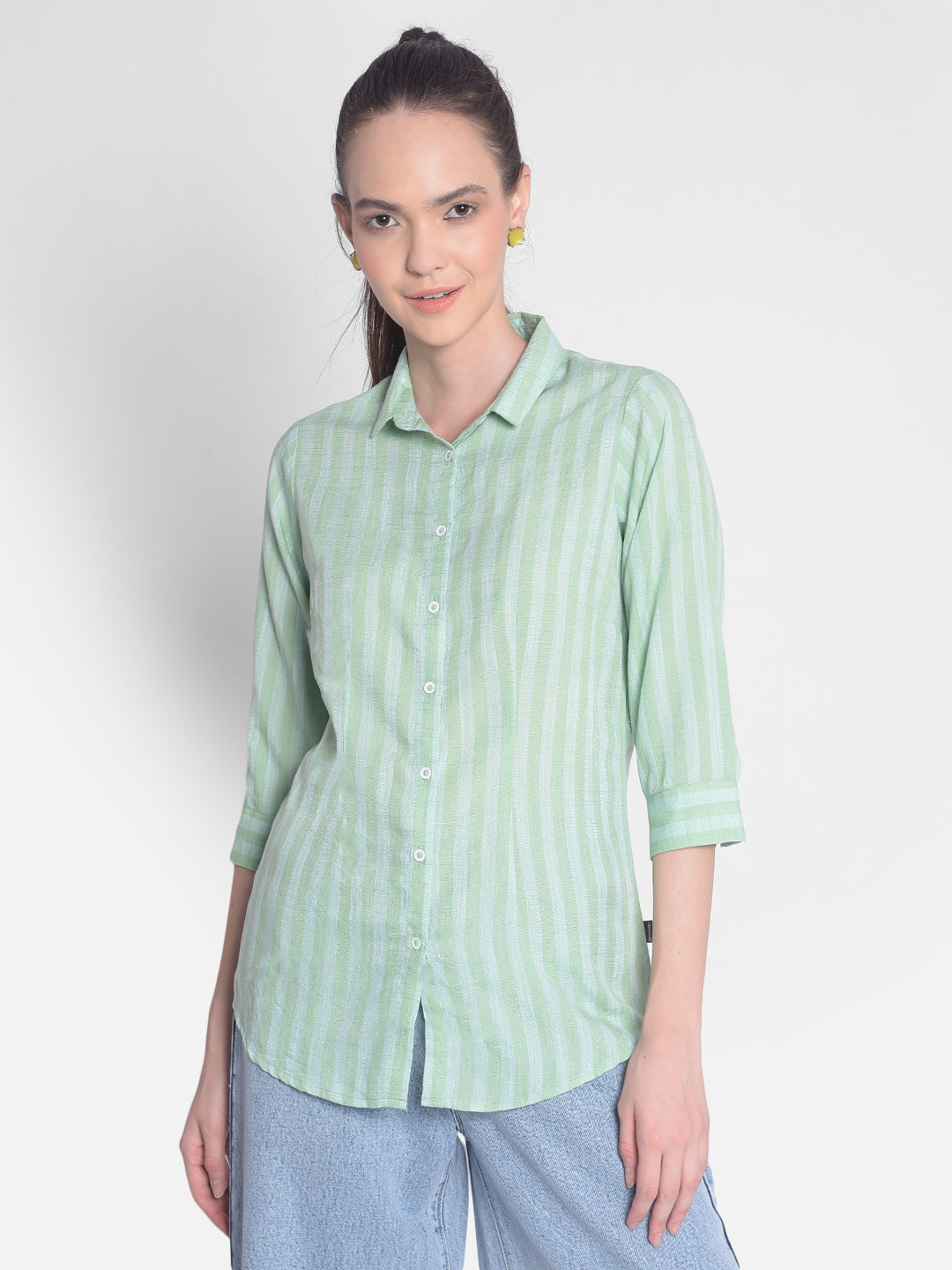 Green Striped Shirt-Women Shirts-Crimsoune Club