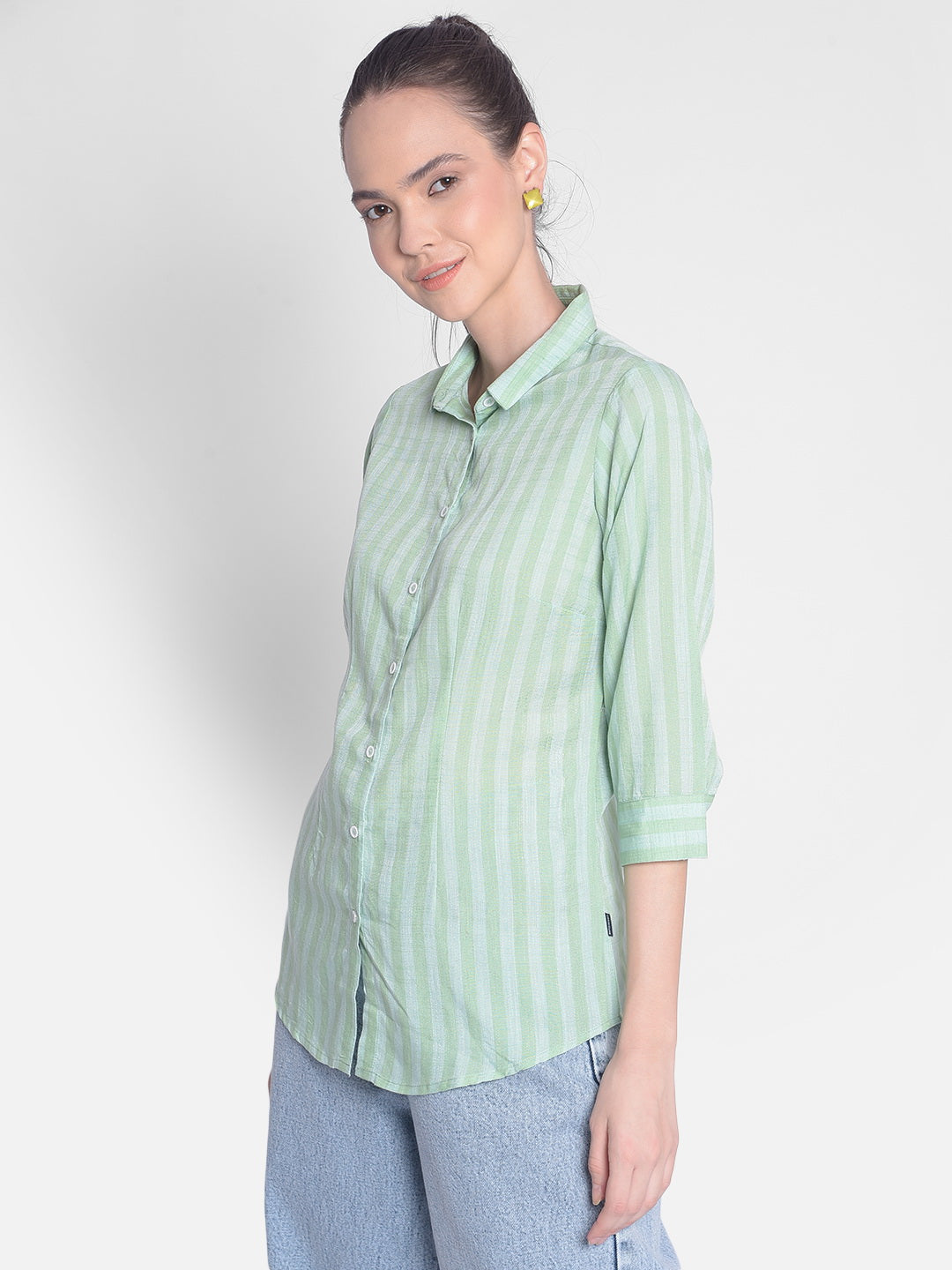 Green Striped Shirt-Women Shirts-Crimsoune Club