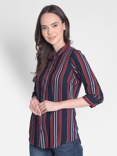 Red Striped Shirt-Women Shirts-Crimsoune Club