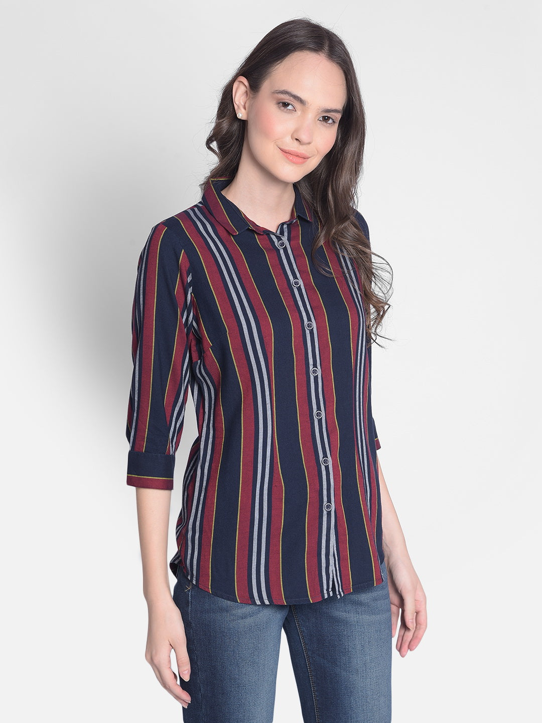 Red Striped Shirt-Women Shirts-Crimsoune Club