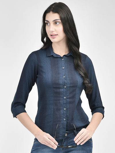 Navy Blue Striped Shirt-Women Shirts-Crimsoune Club