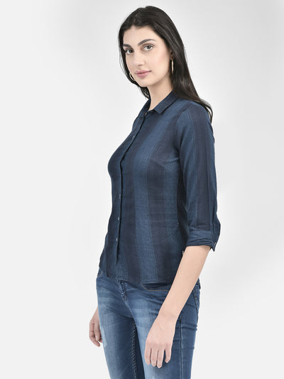 Navy Blue Striped Shirt-Women Shirts-Crimsoune Club