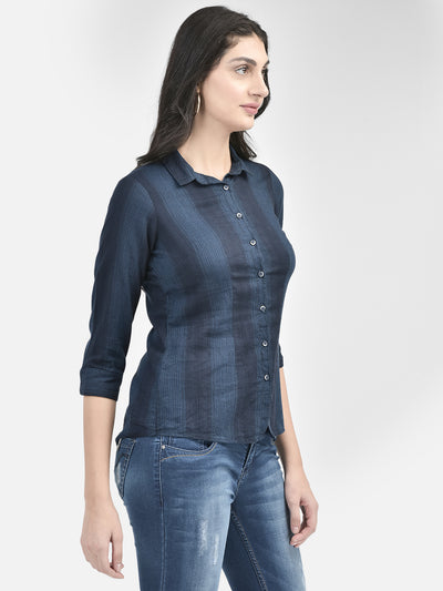 Navy Blue Striped Shirt-Women Shirts-Crimsoune Club