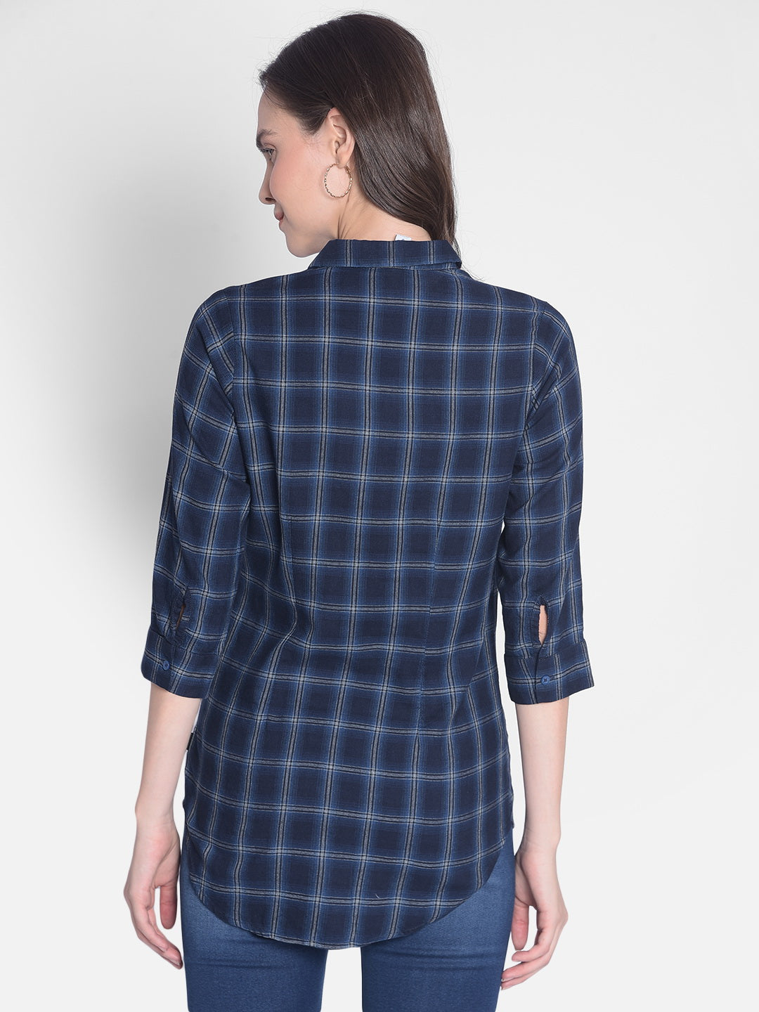 Navy Blue Checked Shirt-Women Shirts-Crimsoune Club