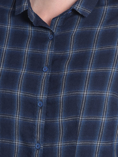 Navy Blue Checked Shirt-Women Shirts-Crimsoune Club