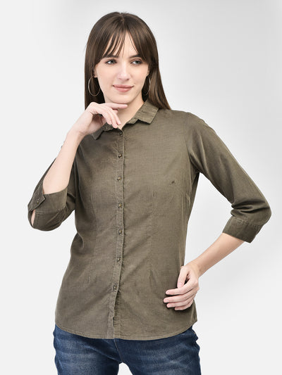 Olive Corduroy Shirt-Women Shirts-Crimsoune Club