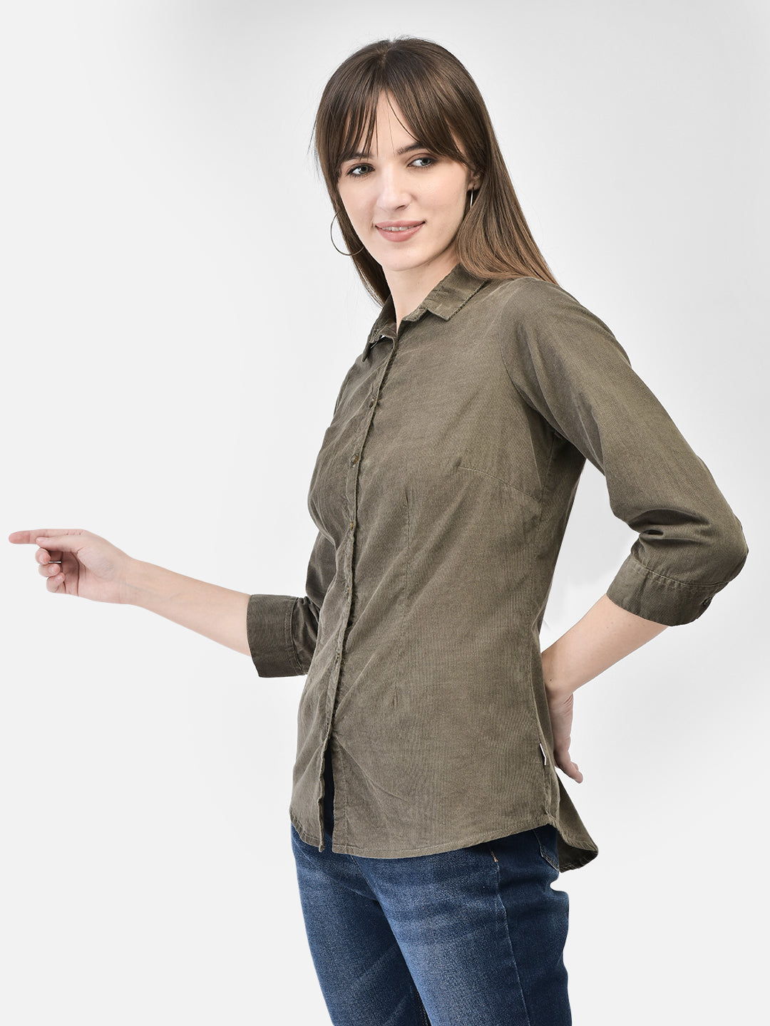 Olive Corduroy Shirt-Women Shirts-Crimsoune Club