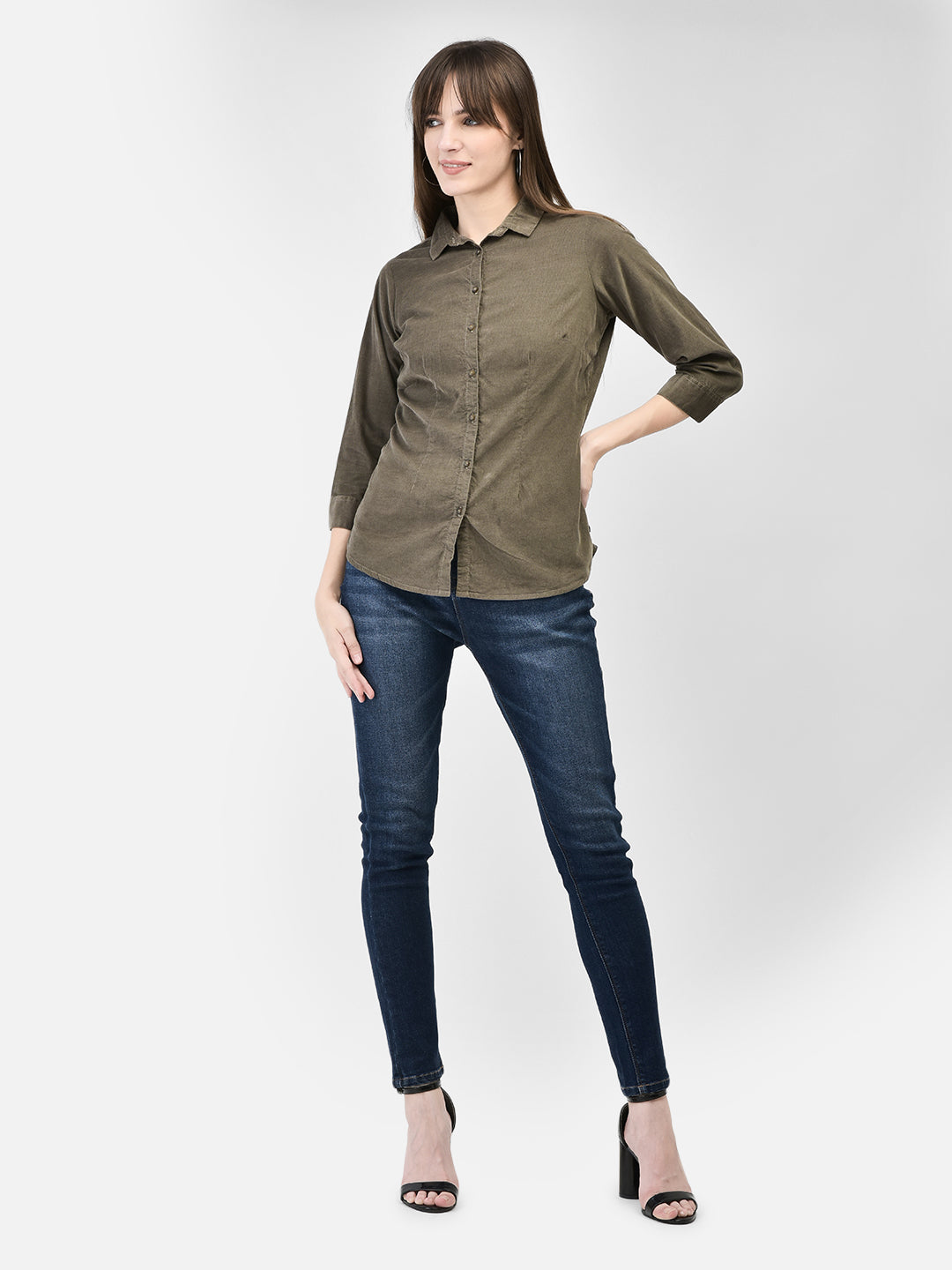 Olive Corduroy Shirt-Women Shirts-Crimsoune Club