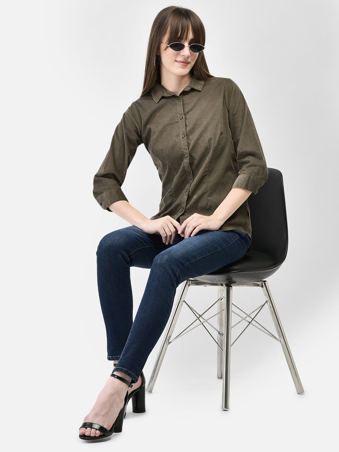 Olive Corduroy Shirt-Women Shirts-Crimsoune Club