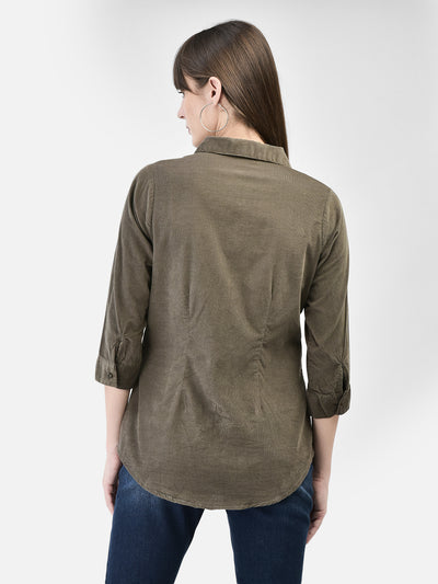 Olive Corduroy Shirt-Women Shirts-Crimsoune Club