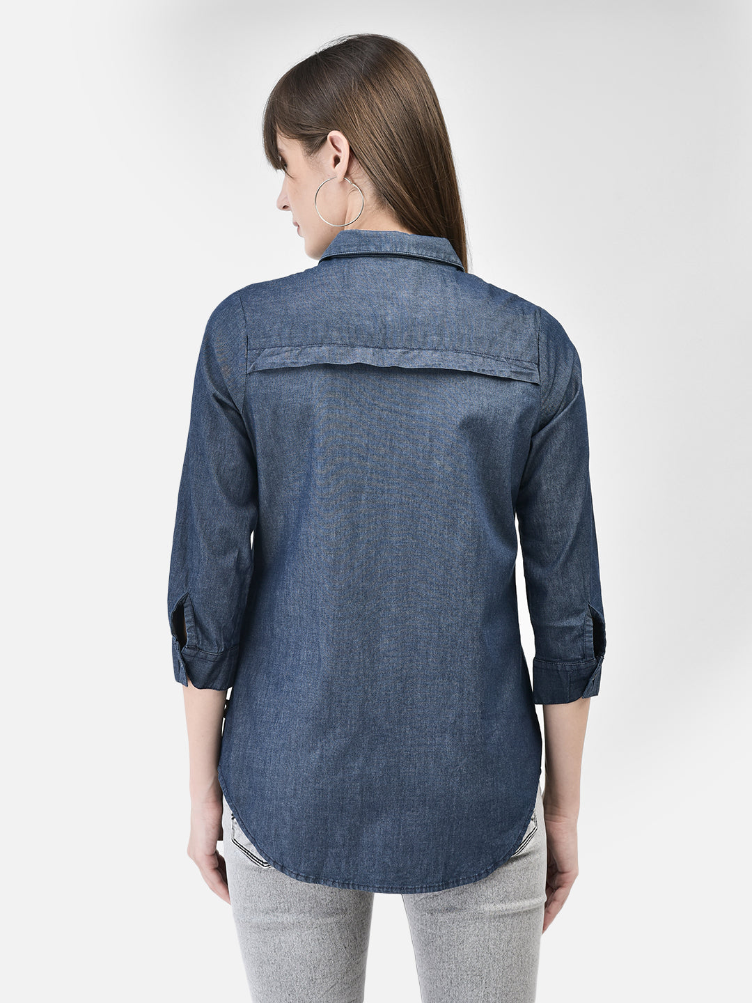 Blue Denim Shirt-Women Shirts-Crimsoune Club