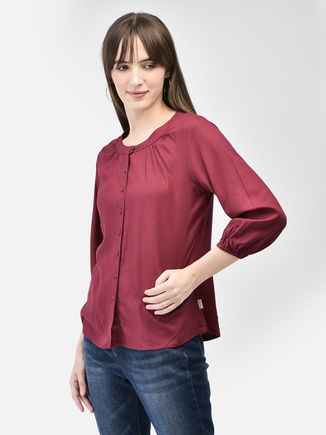 Maroon Collarless Shirt-Women Shirts-Crimsoune Club