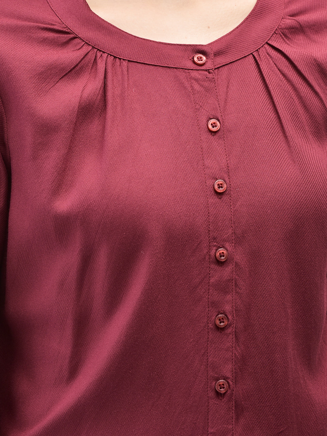 Maroon Collarless Shirt-Women Shirts-Crimsoune Club