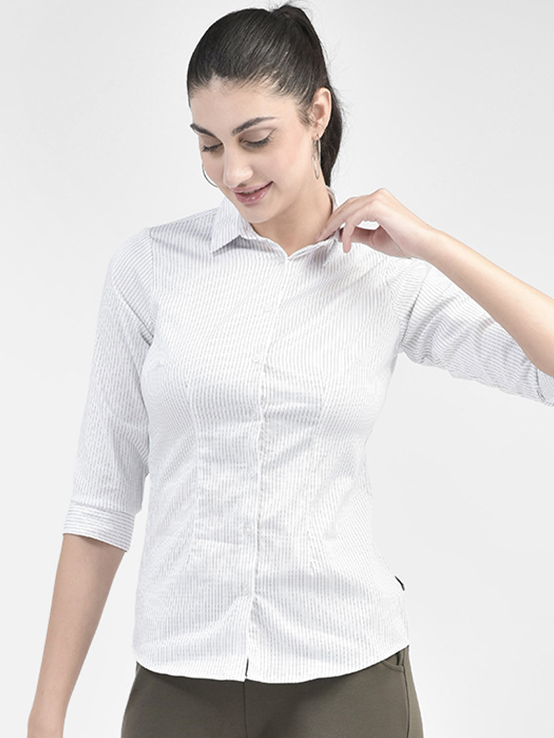 White Striped Shirt-Women Shirts-Crimsoune Club