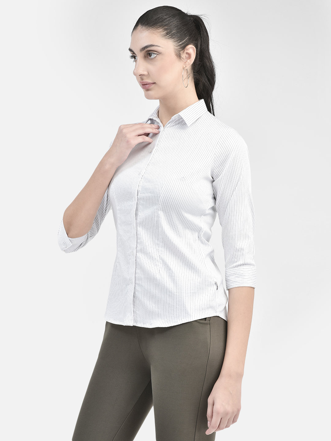 White Striped Shirt-Women Shirts-Crimsoune Club