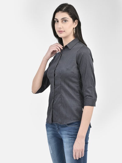 Navy Blue Striped Shirt-Women Shirts-Crimsoune Club